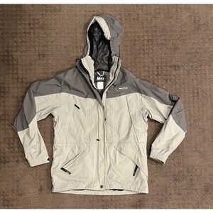 Vintage REI Jacket Women Small Tan Gray Gore-Tex XCR Hooded Waterproof Parka 90s